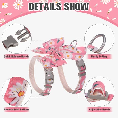 Cat Harness and Leash Set with Bow Knot (Pink Flowers)