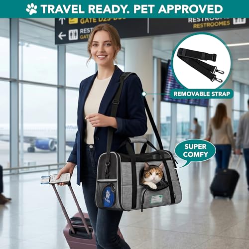 Airline Approved Pet Carrier for Cats Small Dogs (Heather Gray / 19.5"L x 10.2"W x 12.0"H)