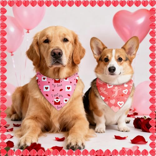 50 Pcs Valentines Day Dog Bandanas Bulk Red and Pink Bandanas for Dogs Triangle Kerchief Bibs Scarf for Pet Romantic Costume Photo Props Accessories Pet Shops Groomers (Valentines / 25.6 x 17.7 x 17.7")
