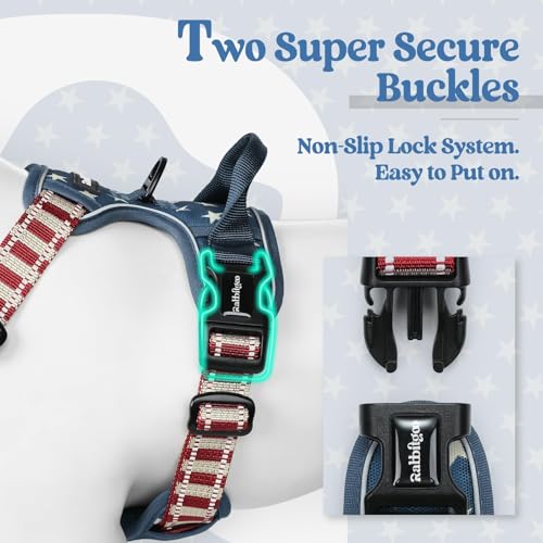 Dog Harness No Pull Medium Sized with 2 Leash Clips (Medium / Blue Star)