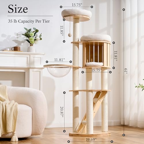 Wood Modern Cat Tree (62 Inch)