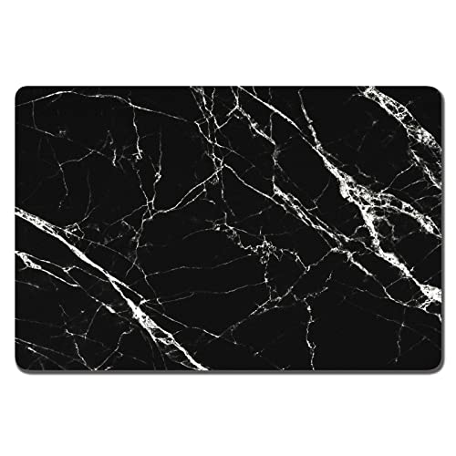 Dog Food Mat 16" x 24" Marble Absorbent Dog Cat Bowl Mat for Food and Water (Black Marble / 16"L x 24"W)