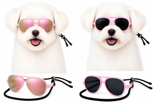G029 Dog Cat Pet Aviator Pilot Sunglasses Glasses for Small Breeds up to 15lbs (S, Up to 15lbs, 2-pack Pink + Pink-pink mr)