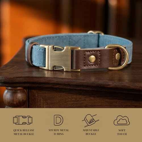 PU Leather Dog Collar for Large Dogs (Denim Blue / XL: Neck 20-27", Width 1¼")