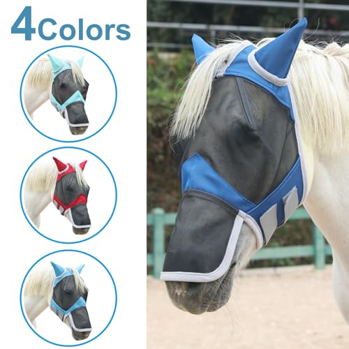 Horse Fly Mask with Ears & Long Nose (Royal Blue / Pony)