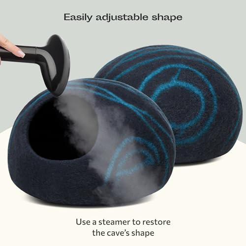 Cat Cave Merino Wool Bed for Indoor Cats (Black Aqua, Medium)