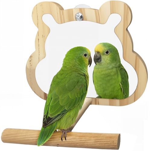 Wooden Bird Mirror with Perch for Cage (wood)