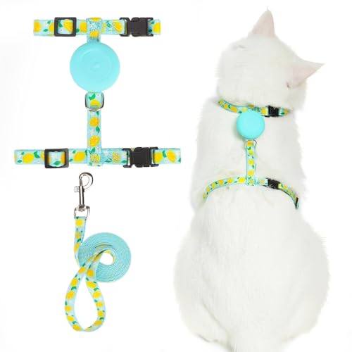 Adjustable Cat Harness and Leash Set Escape Proof Kitten Strap Collar for Walking Travel (Medium / Light Blue(Lemon))