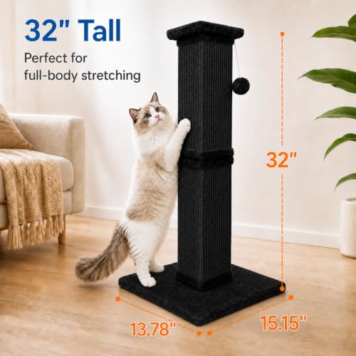 Cat Scratching Post for Indoor Cats (Pure Black)