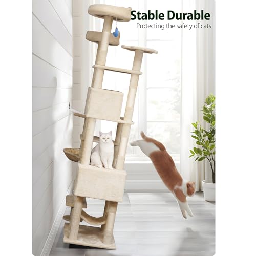 79 Inch Tall Cat Tree Tower for Large Indoor Adult Cats (Beige)