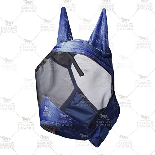 CareMaster Pro Luminous Horse Fly Mask Large Eye Space Standard with Ears UV Protection for Horse Navy Full Size (Navy / Large (Horse))
