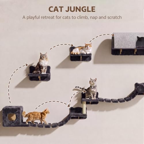 16-in-1 Cat Wall Shelves, Cat Furniture w/Tunnel & Bridge, Grey (Grey / 16-in-1)