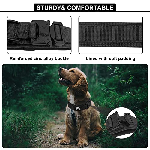 Tactical AirTag Dog Collar Leash Set (L(16.5"-20.5") / Black-SET)