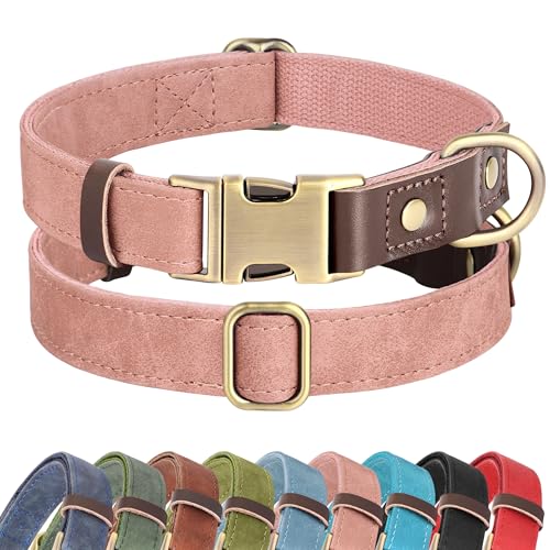 PU Leather Dog Collar for Large Dogs (Pink / L: Neck 16-23", Width 1")