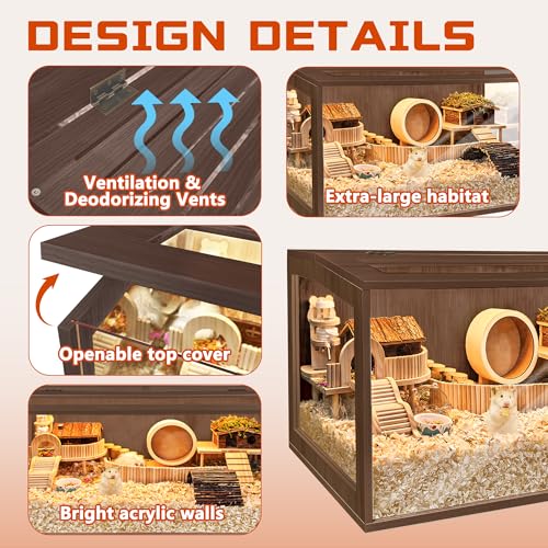 Hamster Cage with Chewproof Wood Top (Walnut / 31.0"L x 14.0"W x 14.0"H)