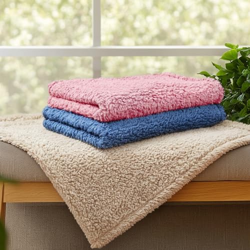 1 Pack 3 Calming Dog Blanket Fluffy Premium Fleece Pet Blankets Soft Sherpa Throw for Dogs Puppy Cat Beige (Small (Pack of 3) / Beige/Pink/Hazeblue)