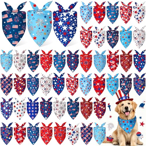 50 Pcs Patriotic Dog Bandanas Bulk 4th of July Bandanas for Dogs Star Triangle Kerchief Bib Scarf Set for Pet Independence Day 250th Anniversary Party Costume (4th of July / 31.5 x 21.7 x 21.7")
