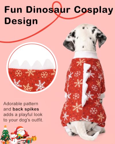 Dinosaur Costume Halloween Christmas Dog Pajamas (Small / Red Snowflakes)