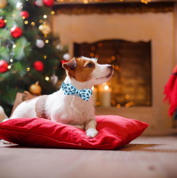 Christmas Day Dog Collar with Bow Christmas Tree Cotton Puppy Collars for Small Medium Large Dogs (Large / Christmas tree bow)