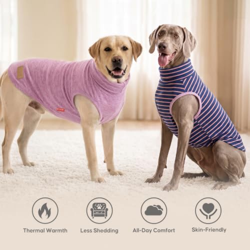 2Pack Dog Sweater for Large Dogs Soft Pet Coats Fleece Sweatshirt (XXX-Large (55-75lbs) / 1# Stripe+Purple)