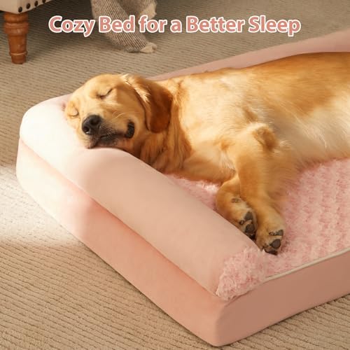 Orthopedic Washable XLarge Dog Bed for Senior Dog Cozy Sleep (42"l x 30"w x 7"th / Pink)