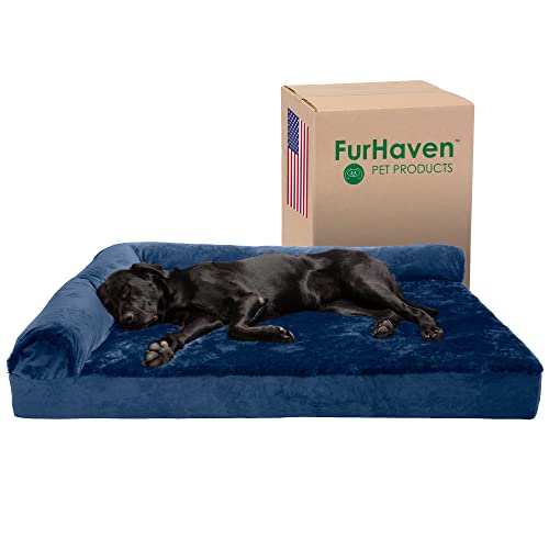 Cooling Gel Dog Bed for Large Dogs w (Jumbo Plus / (Plush & Velvet) Deep Sapphire)