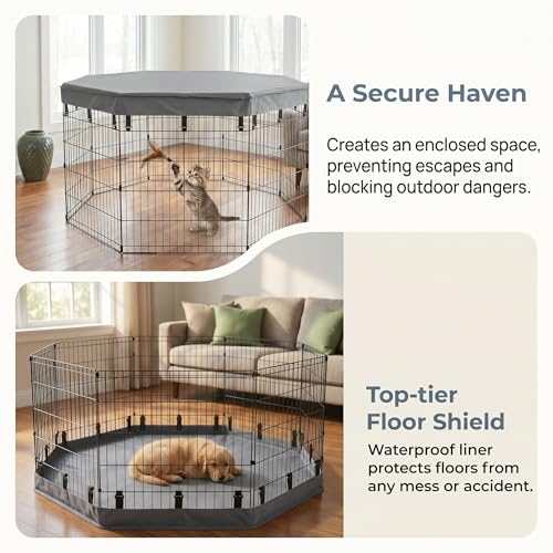 2-in-1 Octagonal Dog Playpen Bottom Pad for 24" Side Pen, Gray (Gray / No Pen: 00-Inch High)