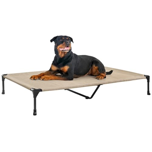 Outdoor Elevated Dog Bed Large Sized Dogs (53.0"L x 37.0"W x 9.0"Th / Beige Coffee)