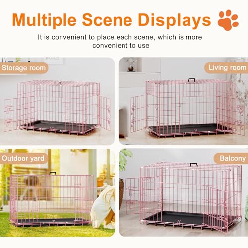 30" Foldable Metal Dog Crate (Pink)