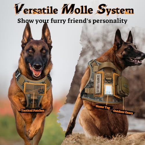 Tactical Dog Harness for Large Dogs (L(Chest:22"-37",Neck:21.1"-30.3",Back:8.3") / Desert Camo)