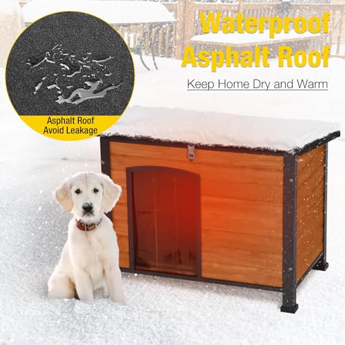 Heated Dog House Outdoor with Heating Pad Insulated Dog Kennl for Winter (33.5" Brown(With Heated Liner))
