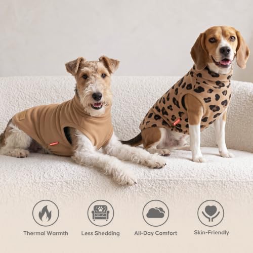 2Pack Dog Sweater for Small Dogs Fleece Sweatshirt (Large (12-18lbs) / Khaki Leopard)
