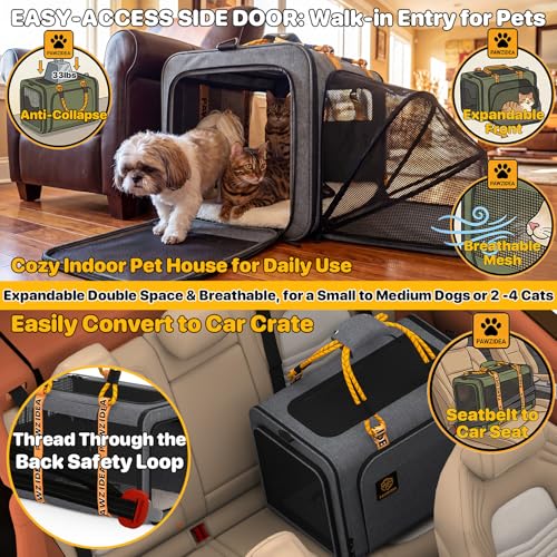 Expandable Large Pet Carrier (24.0"L x 16.0"W x 16.0"H / Mid-Hemp Gray)