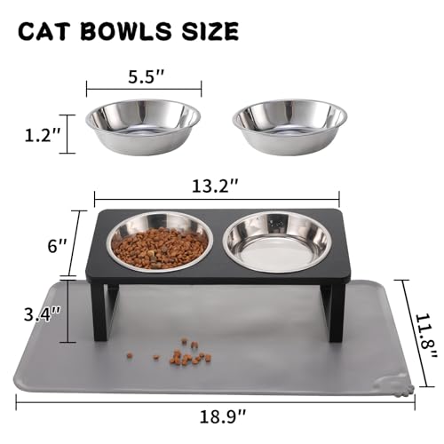 Upgraded Elevated Cat Bowls with Food Mat