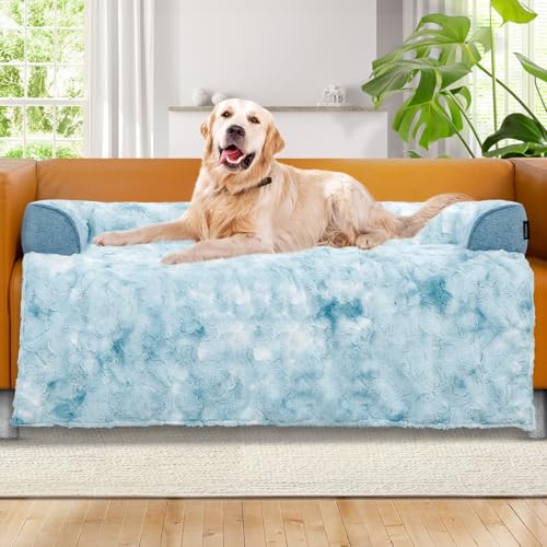 Calming Dog Bed for Couch with Tie (Tie-Dye Blue / 45"L x 37"W x 5"Th)