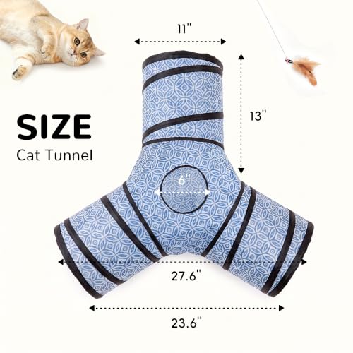 3 Way Collapsible Cat Tunnel for Indoor Cats (Blue Coin / Small)