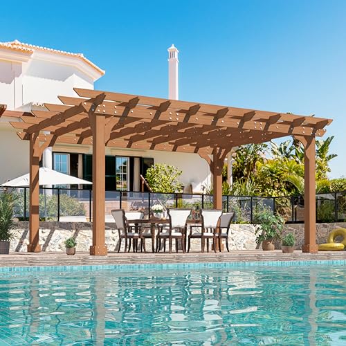 10x14 FT Cedar Wood Pergola with Trellis Roof (10x14 FT)