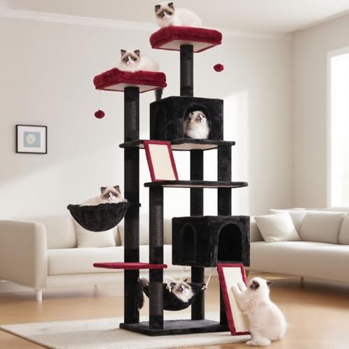 Cat Tree 71'' Tower for Large Cat with Scratching Post (71 inches / Black and Red)
