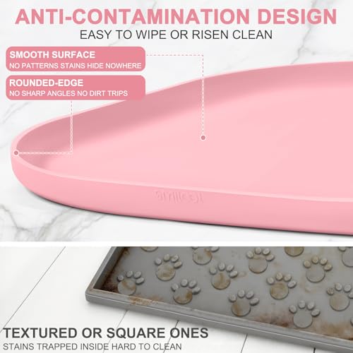 Waterproof Silicone Pet Food Mat with Raised Edge for Dog & Cat (Sakura Pink / 12"L x 12"W)