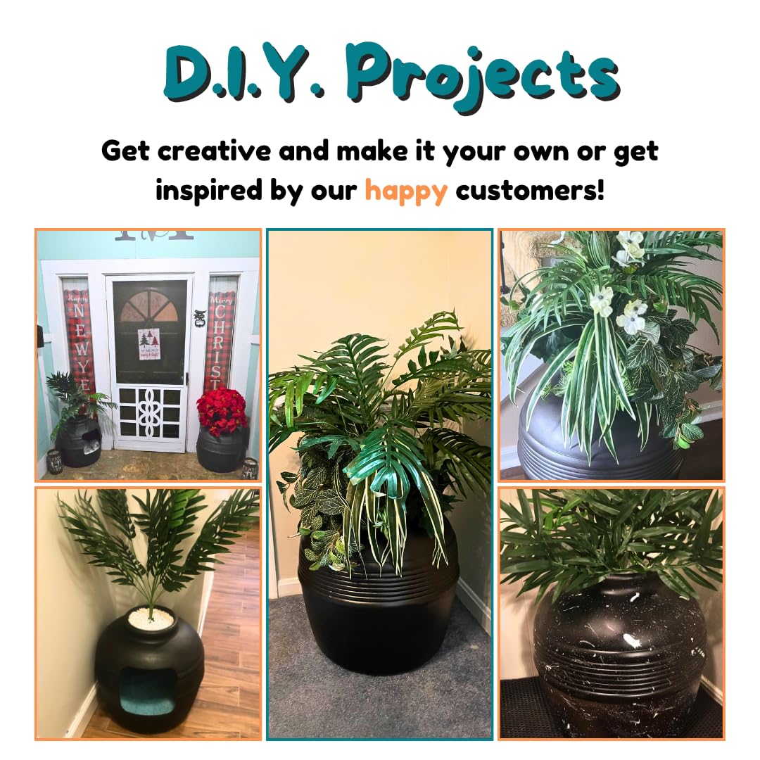 Original Hidden Litter Box Planter (Broad Leaf Philodendron / Essentials Kit / Charcoal Black)
