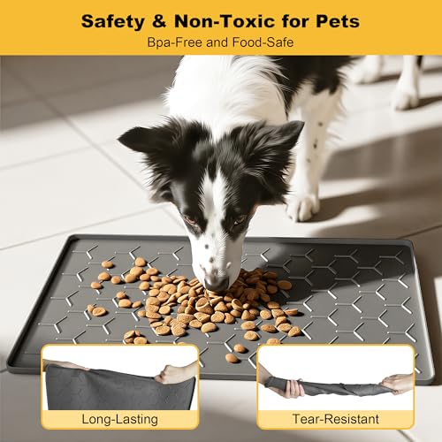 Silicone Dog Cat Food Bowl Mat (M-24''X16'' / Dark Gray)