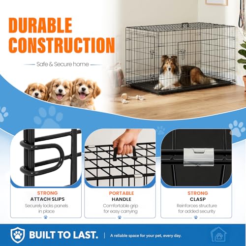 Dog Crate for Large Dogs 48 Inch Folding Kennel Metal Pet Cage Black (Black / 48.0"L x 29.0"W x 31.0"H)