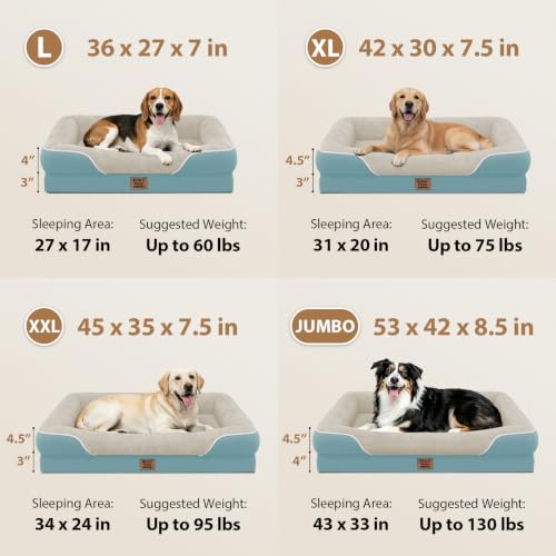 Orthopedic Waterproof Dog Bed for Large Sized Dogs (Azure / 45"L x 35"W x 7.5"Th)