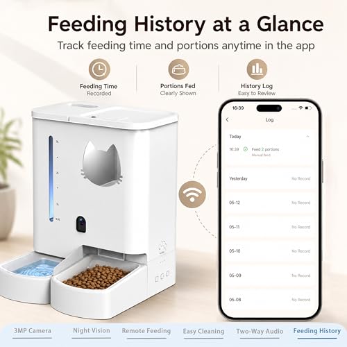 Automatic Cat&Dog Feeder and Waterer with Camera (Crisp White Cam)