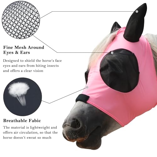 Stretchy Horse Fly Mask with Ears (Pink / Full)