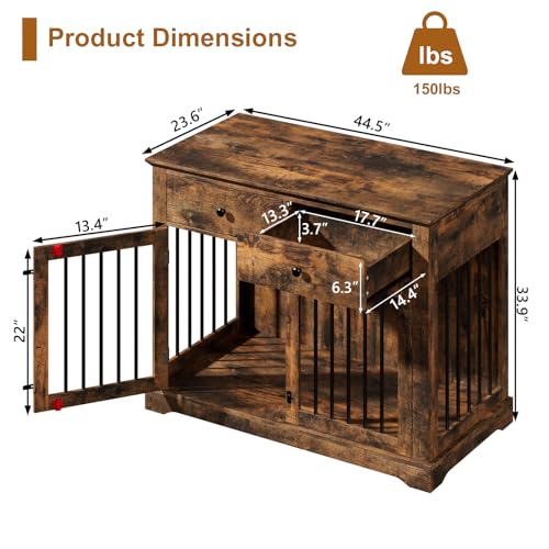 Large Dog Crate Furniture with 2 Drawers (Dark Brown)
