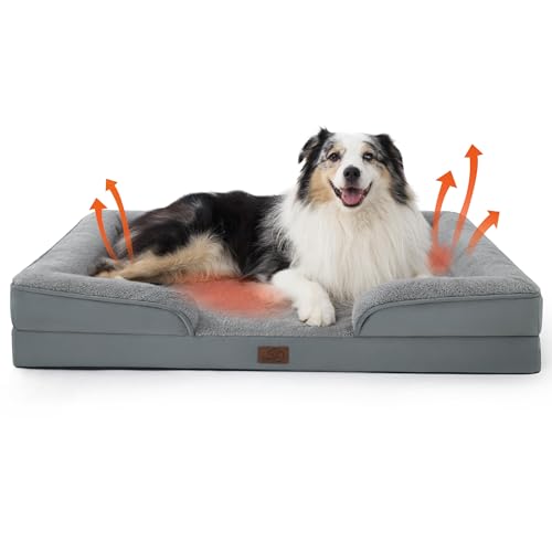 XL Self Warming Orthopedic Dog Bed Washable Original Design (Self Warming-Grey / 42"l X 32"w X 6.5"th)