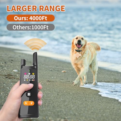 Dog Training Shock Collar 4300FT Dog Bark Collar with Remote IP67 Waterproof 4 Training Modes Beep Vibration Shock Light Mode Magnetic Charger Electric Dogs Collar 8 (Double shock Iron Black)