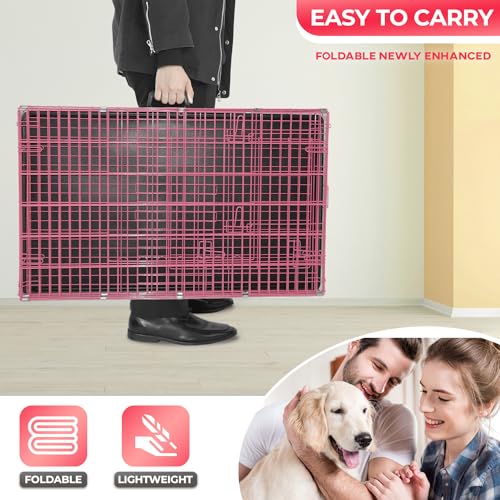 48" Foldable Metal Dog Crate (Pink)