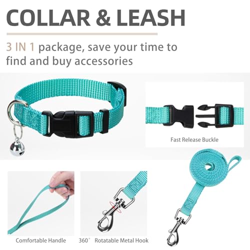 Dog Harness Collar and Leash Set No Pull for Small Medium Sized (Turquoise / L (CHEST 18"-20"))